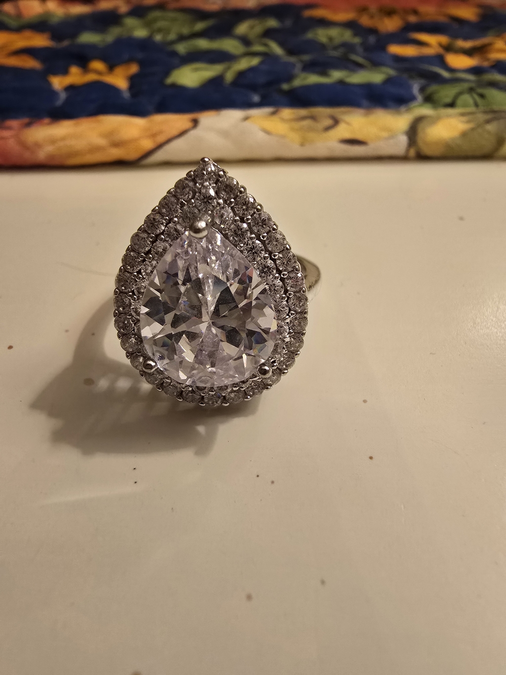 Sparkling Teardrop Halo Ring in 925 Sterling Silver